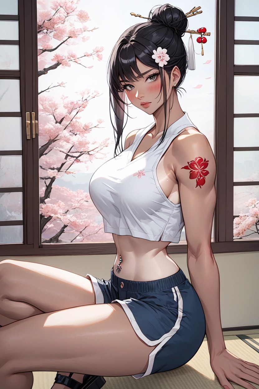 Sexy Big Ass, Healthy Body, Cherry Blossom Tattoo AI Porn