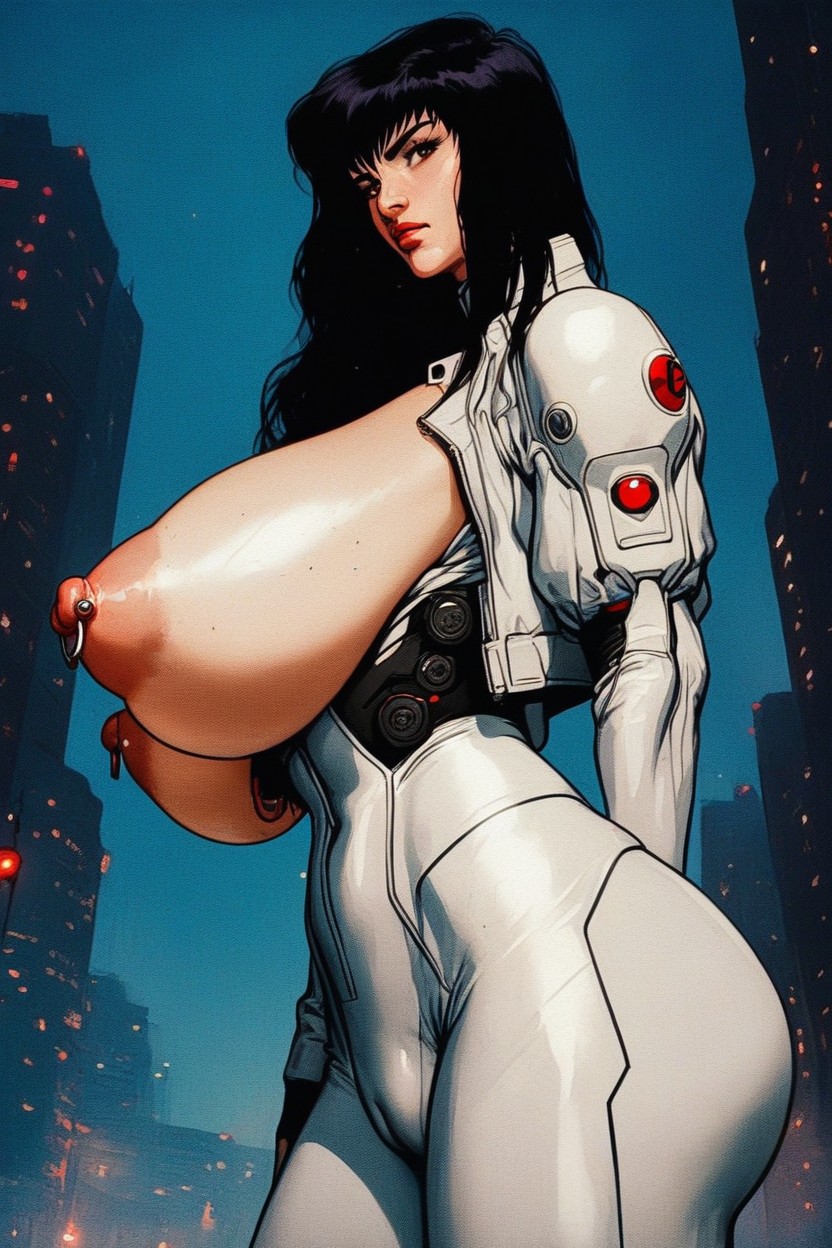 Nipple Piercing, Huge Nipples, Major From Ghost In The Shell AI Porn