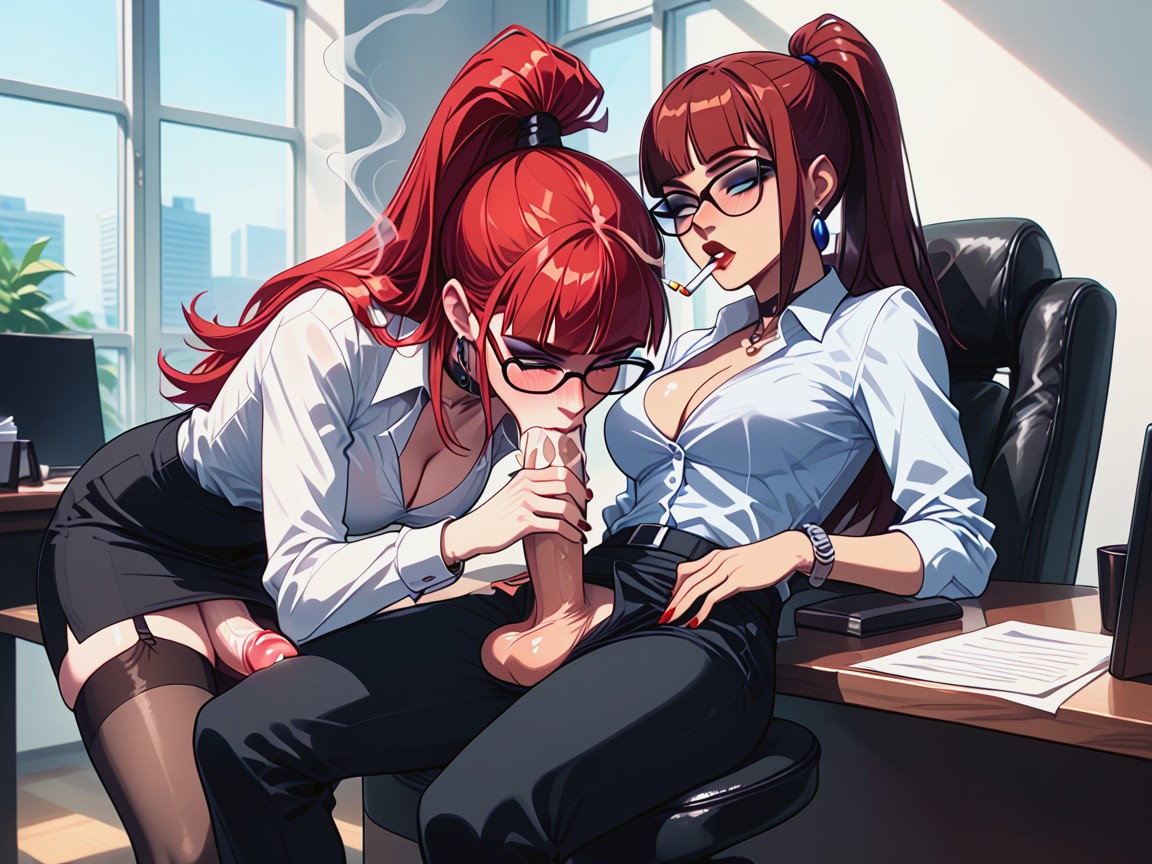Red Hair, Office Pants, Femdom Shemale AI Porn