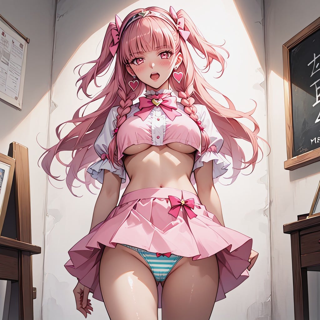 Detailed Eyes, Wearing Costume, Pink Skirt Hentai AI Porn