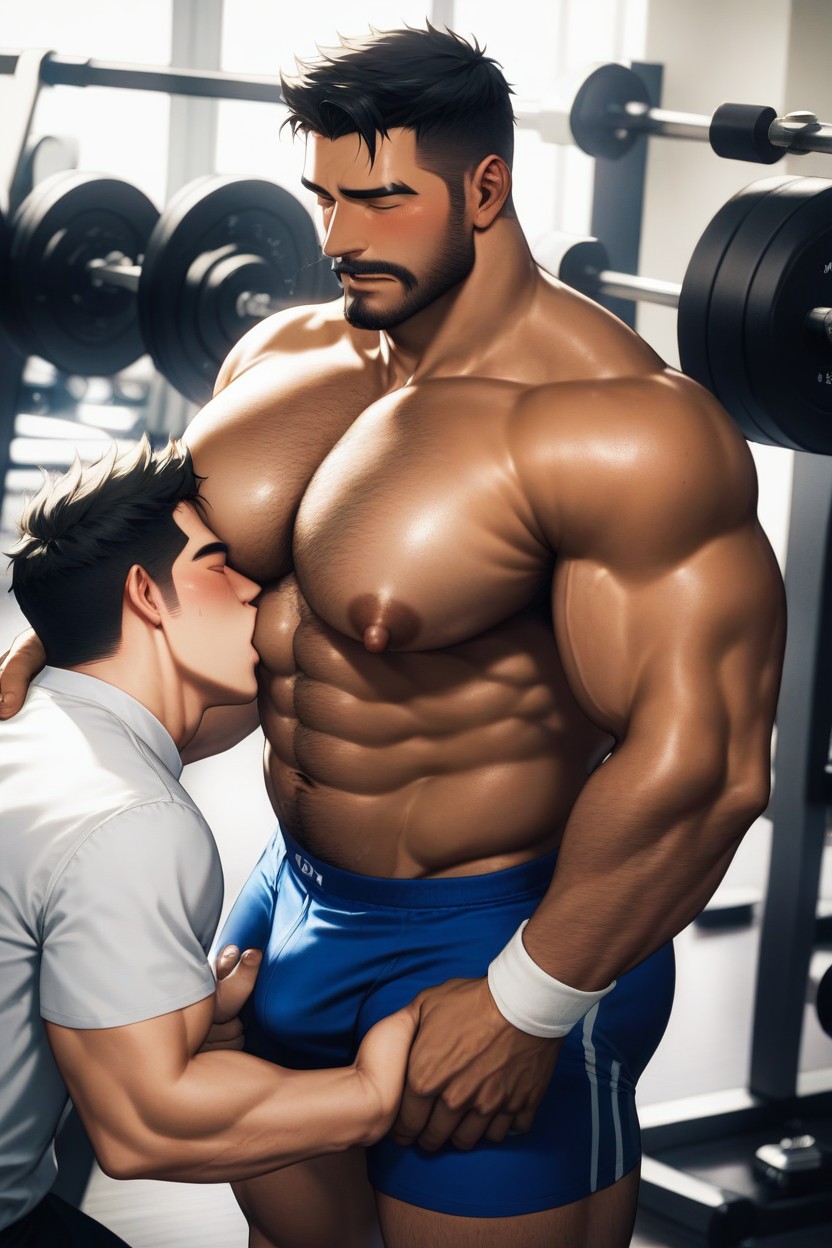 Hairy Body, Gym, Black Hair AI Gay Porn