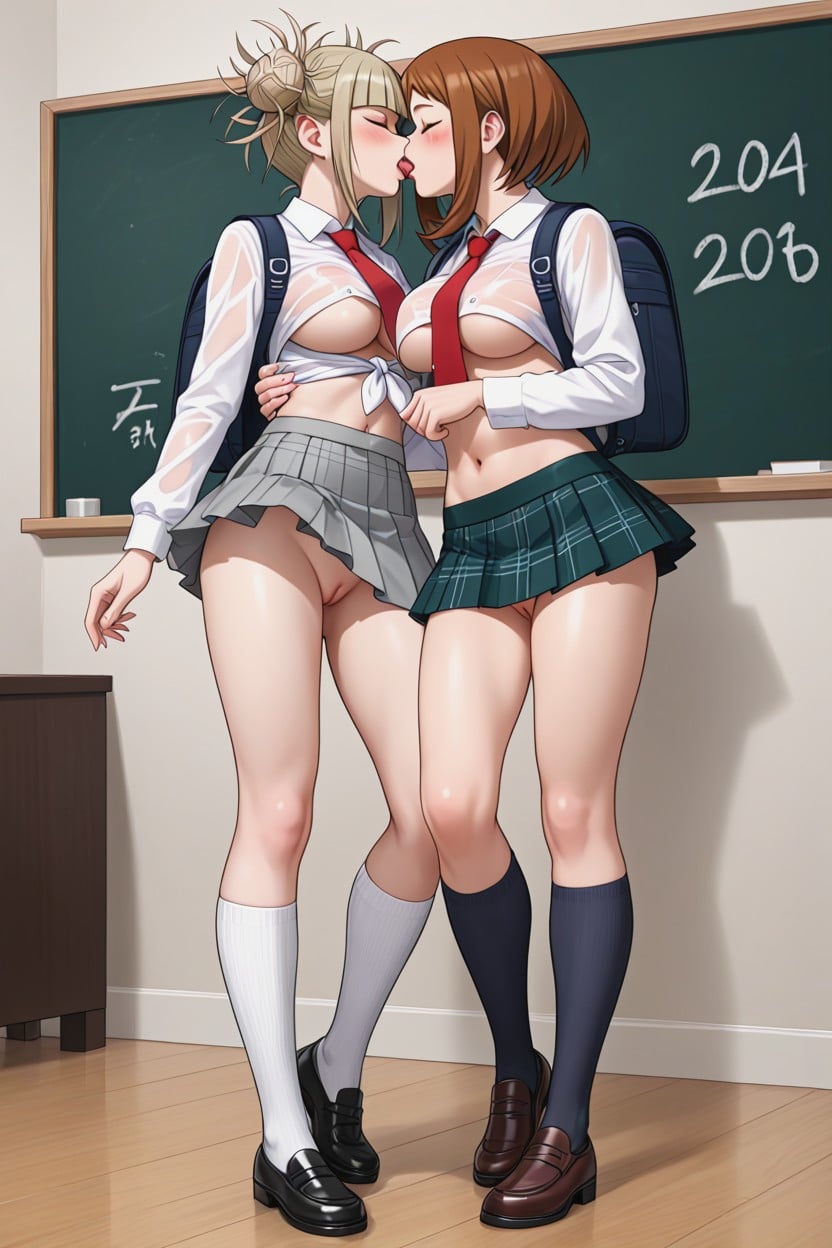 Plaid Skirt, Pussy Visible, Perky Breasts AIポルノ