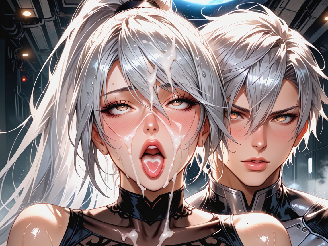 Panoramic Vista, Luxurious Silver Metallic Cuff, Bangs Hentai AI Porn