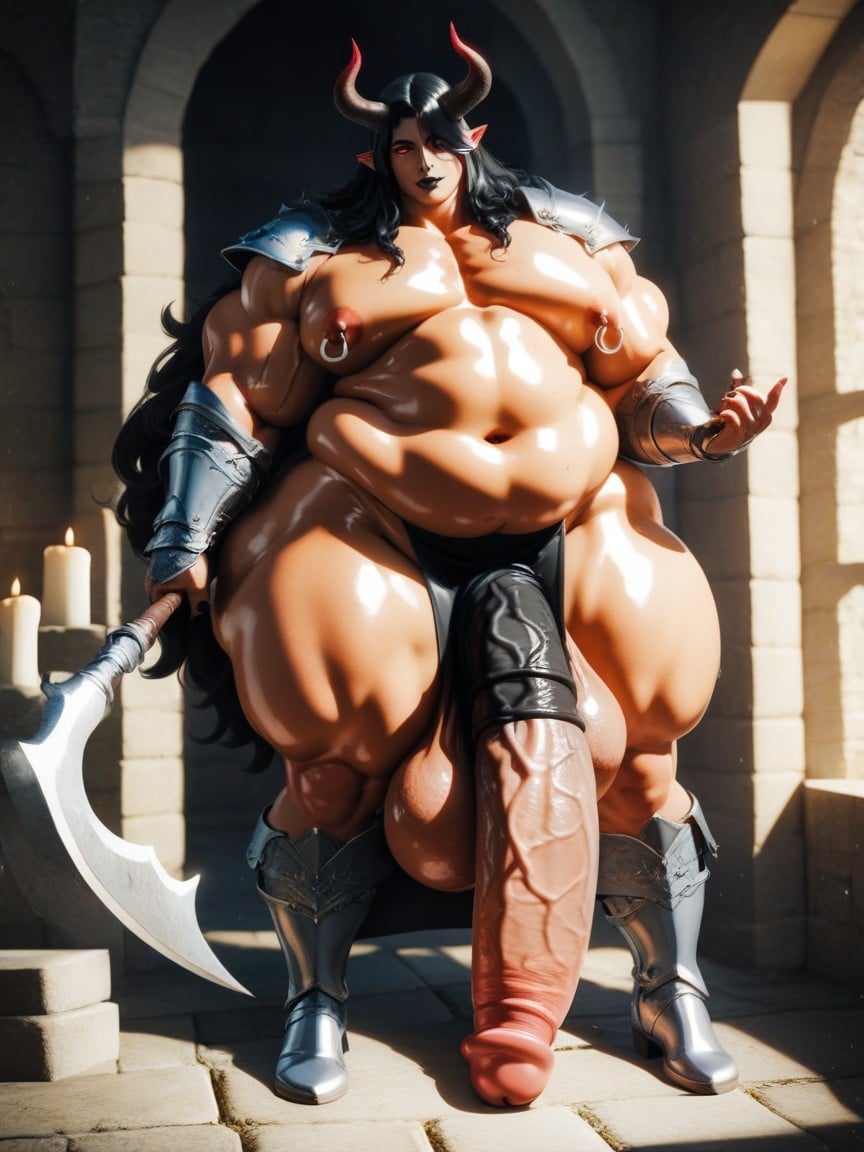 Hyper Extreme Penis Length, Crossdressing Male, Hyper Saggy Pecs AI Gay Porn
