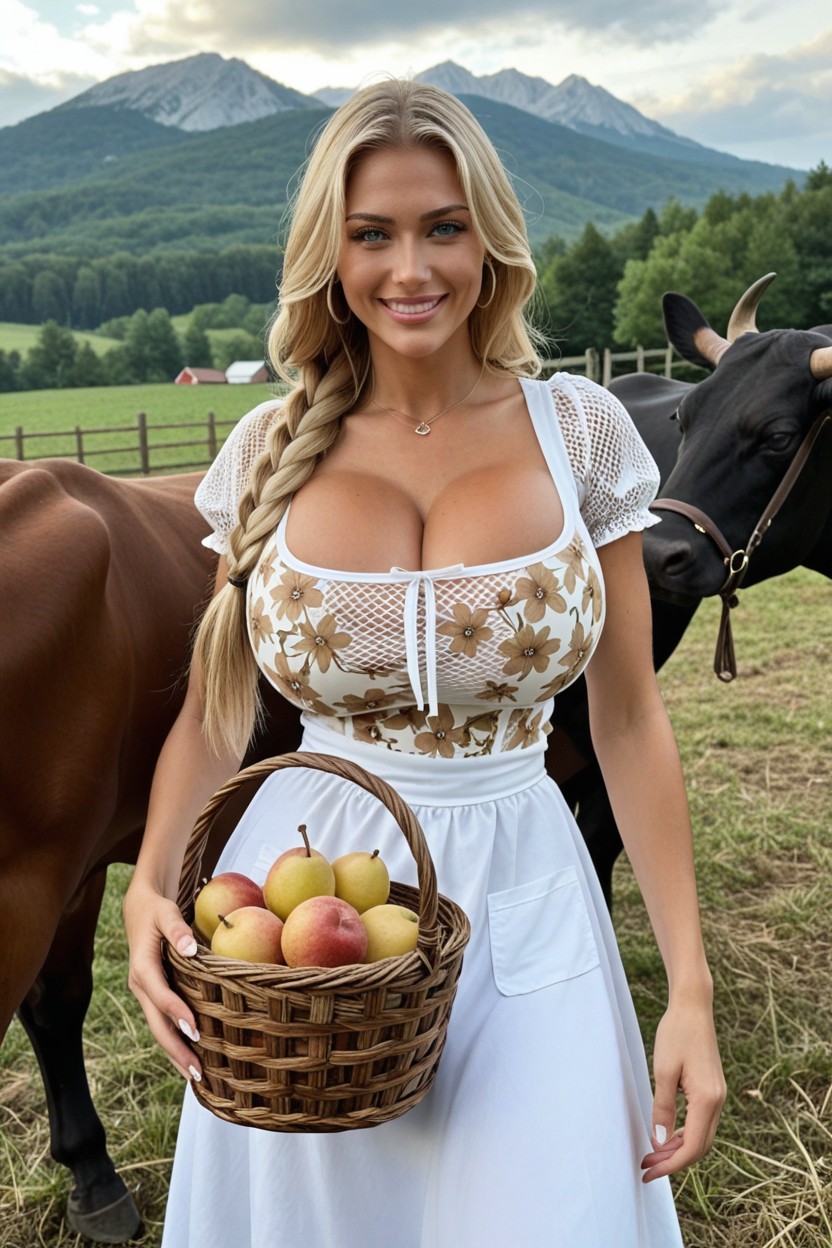 Bleach Blonde Hair, Foggy Mountains On The Background, Embarrassed AI Porn