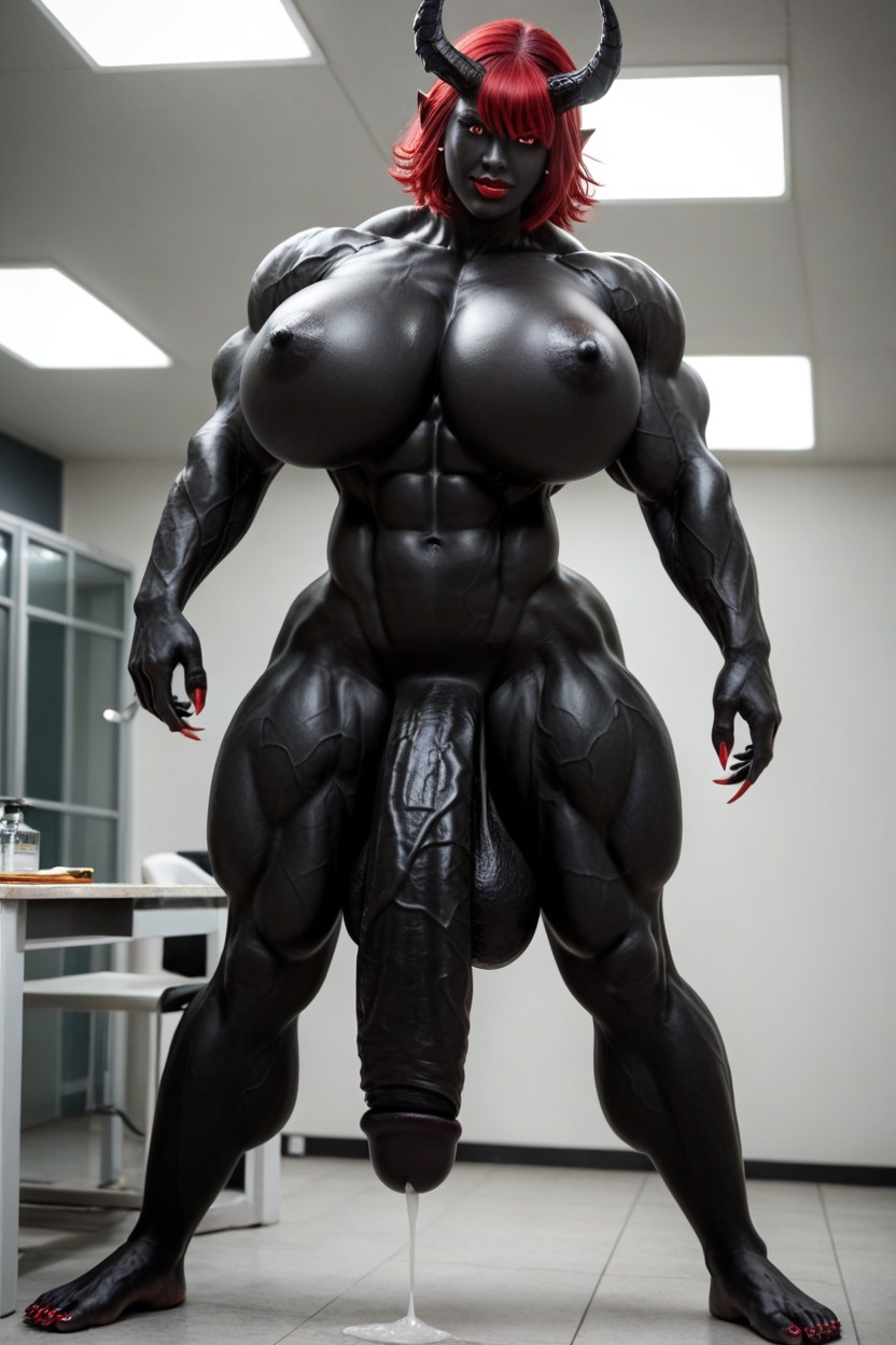 Corps Entier, Extremely Long Black Cock, Seductive Pose Porno IA transsexuelle