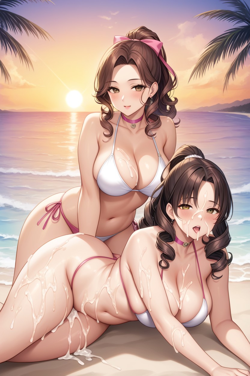 Pink Bikini Bottom, Sunset, Medium Perky Breasts Hentai AI Porn