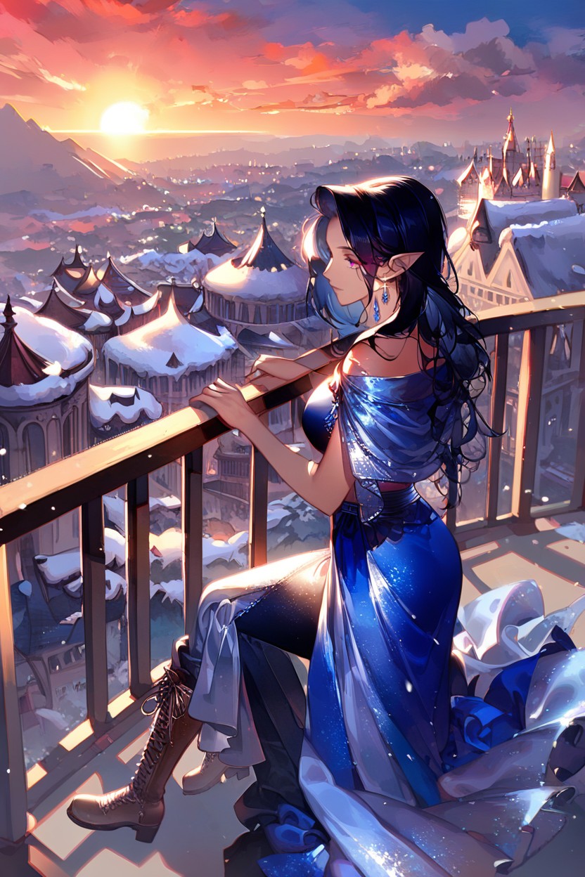 In Shape, Blue And White Elegant Clothes, Panoramic Hentai AI Porn
