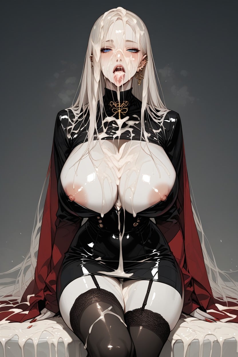 Black Latex Blazer And Red Leather Skirt, Excessive Maximum Cum, Long Legs AI Porn