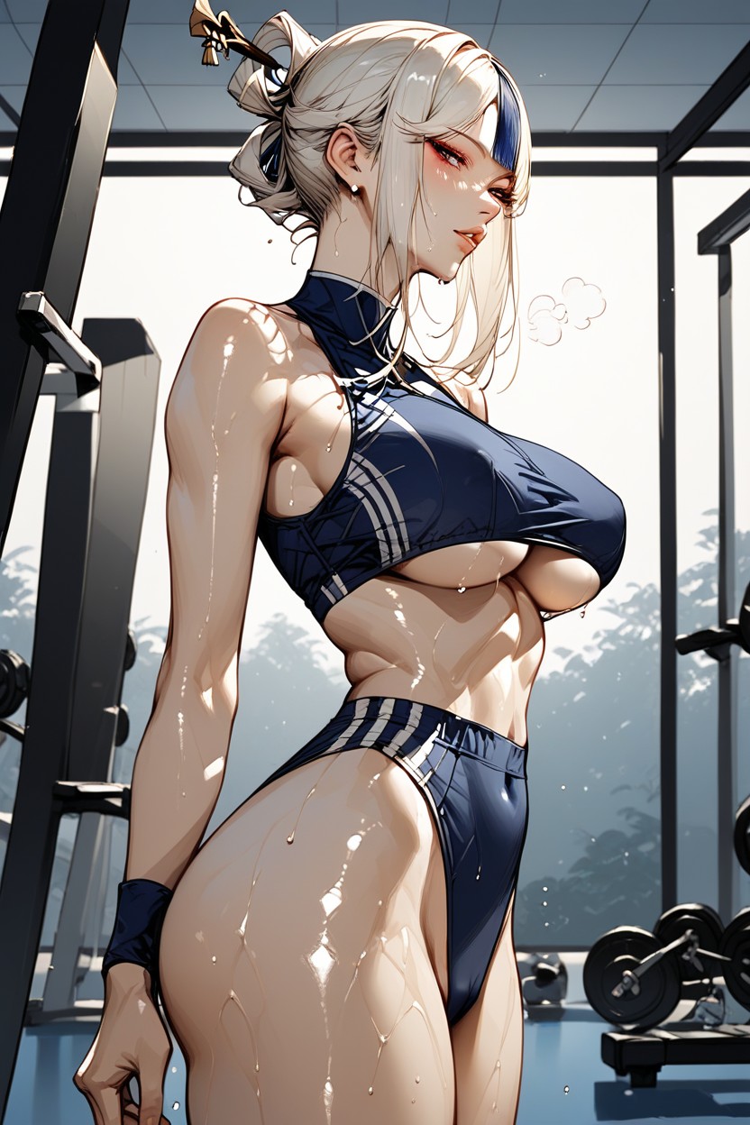 Water Dripping Front Chin, Side View, Legs Up Hentai AI Porn