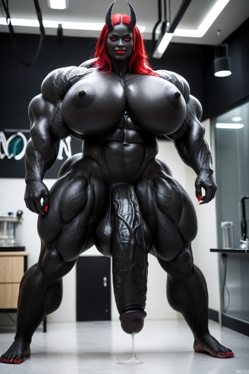 Gigantic Biceps, Her Cock Is A Flared Cock, Red Eyes Shemale AI Porn