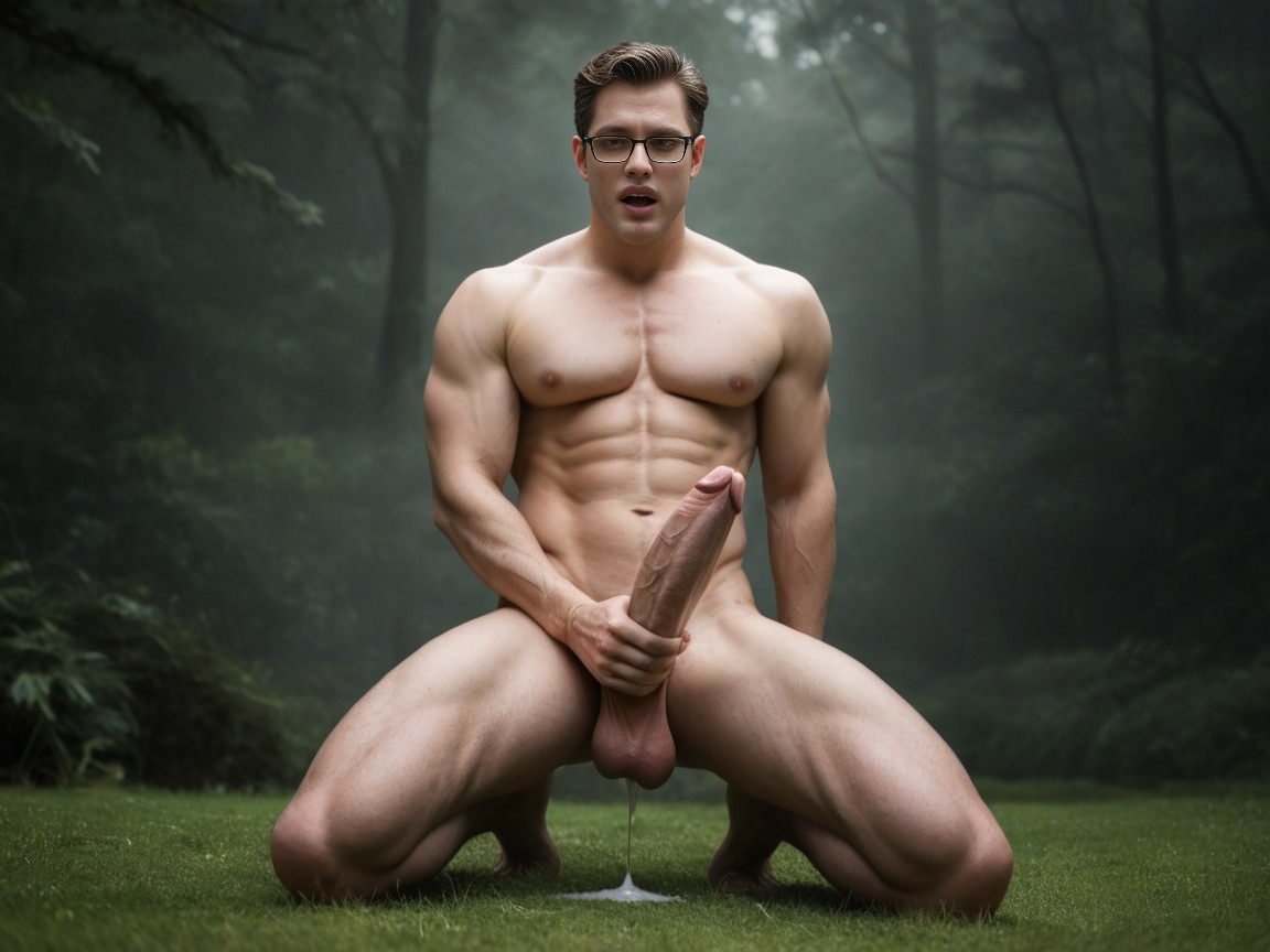 Arms Behind Back, Extremely Upcurved Cock, No Hair AI Gay Porn