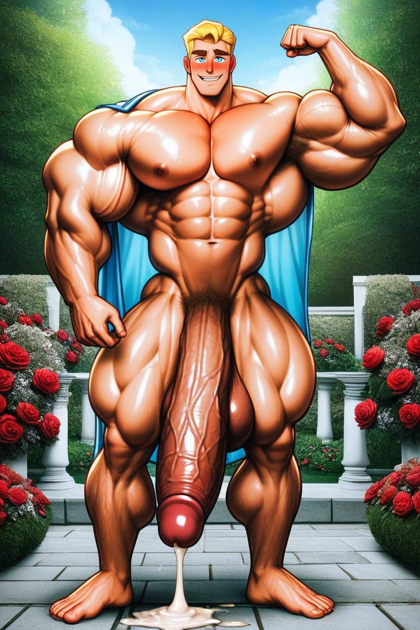 Wearing An Open Shirt, Growing Cock, Oversized Muscles AI Gay Porn