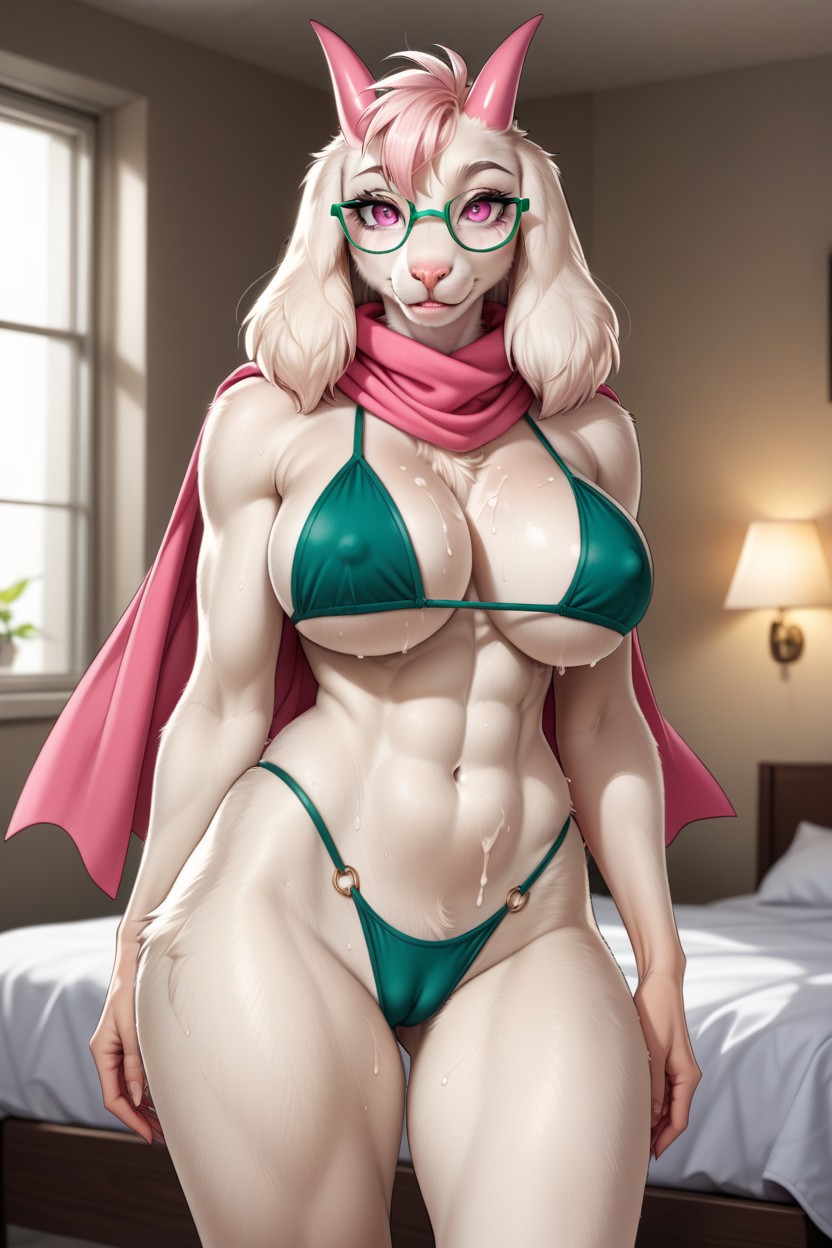 Pink Horns, Eyelashes, Muscular Legs Furry AI Porn