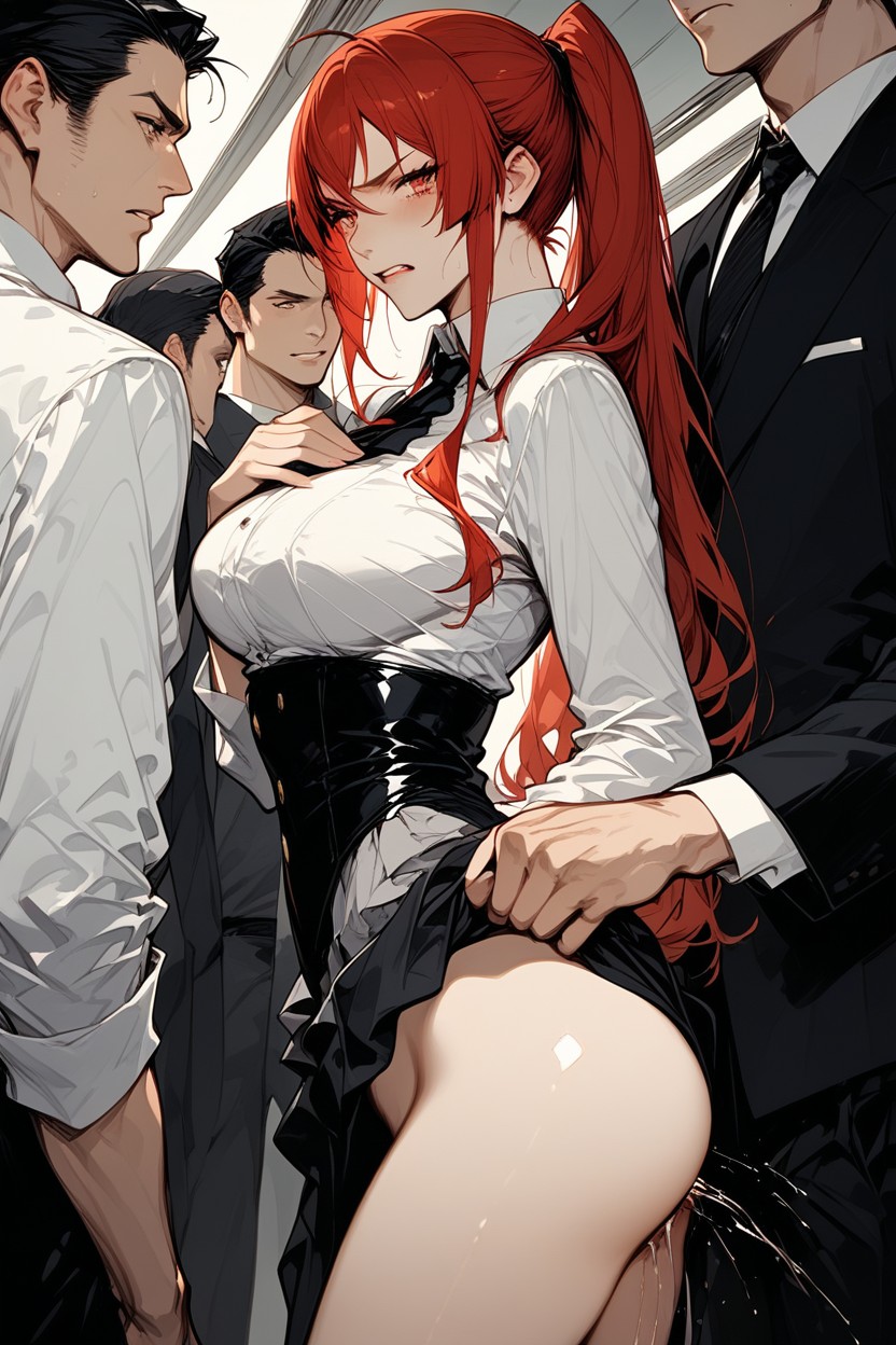 The Man Is Rubbing Up The Womans Skirt, Teary Eyes, Breasts Being Grabbed Hentai AI Porn