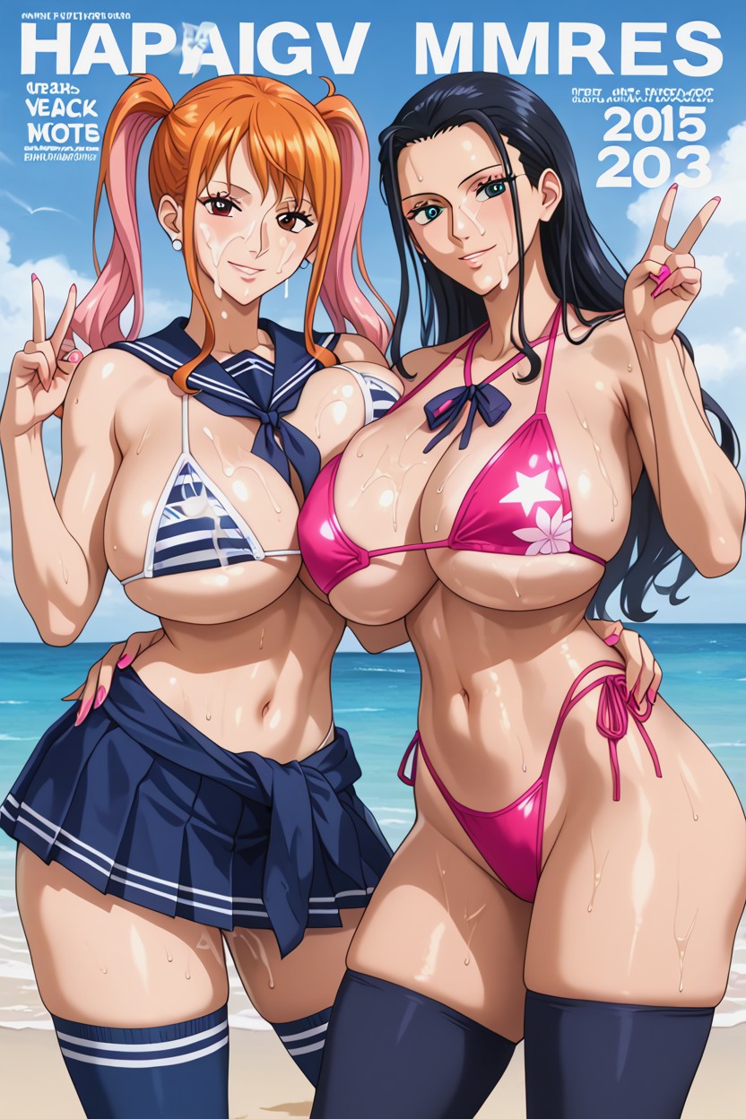 Star Patterned Swimsuit, Pink Swimsuit, Horny Hentai AI Porn