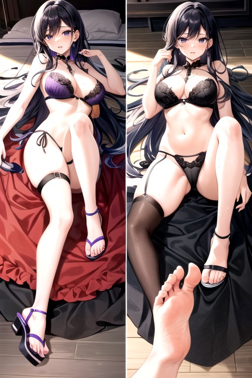 Purple See Through Panties, Soft Shading, Split Screen Hentai AI Porn
