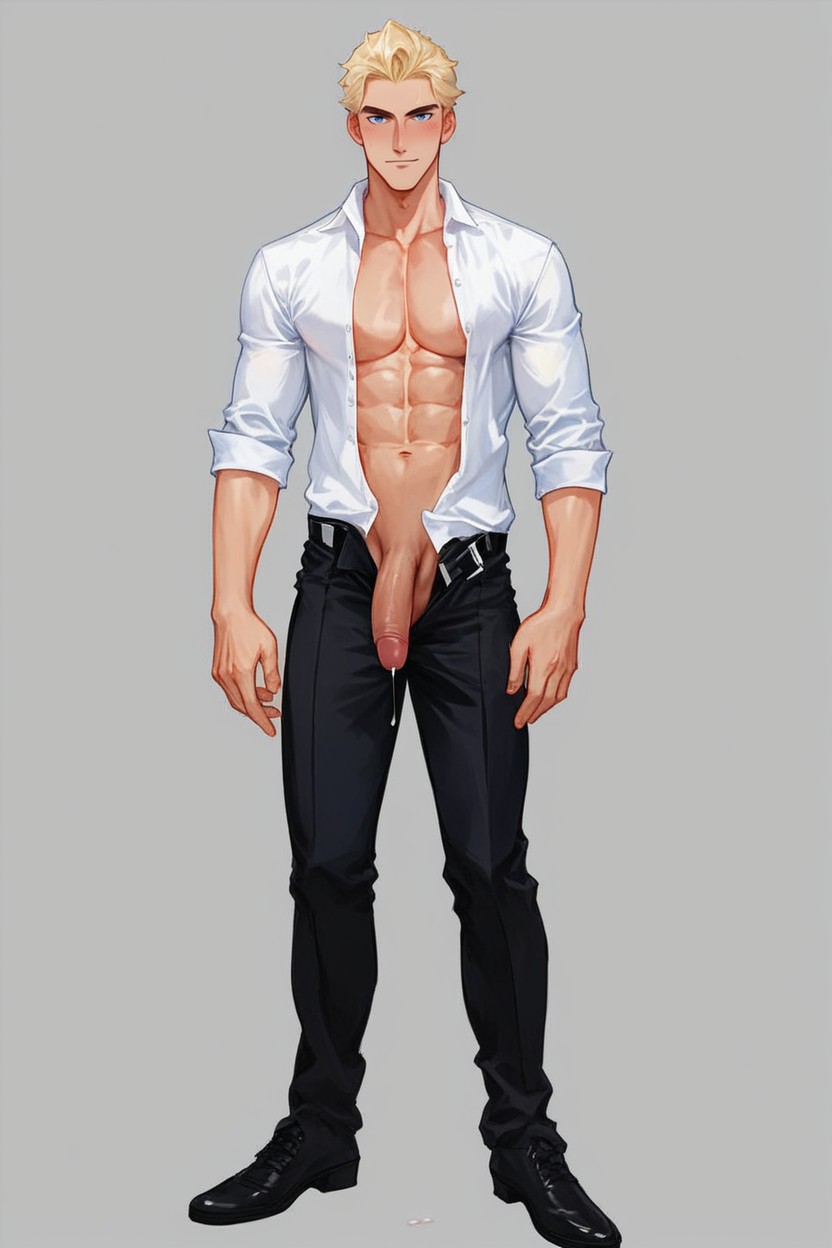 Open Fly, Dark Blue Eyes, Light Skin Penis AI Gay Porn