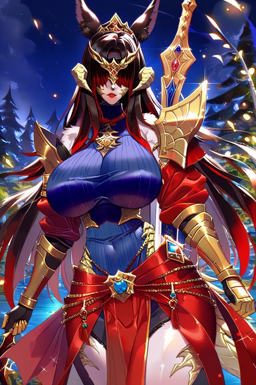 Gold Au'ra Horns, Red Lipstick, Night Furry AI Porn