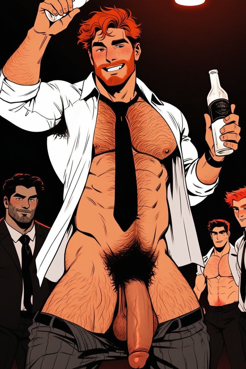 Tie Around Head, Big Hairy Mustache, Flaccid Cock AI Gay Porn