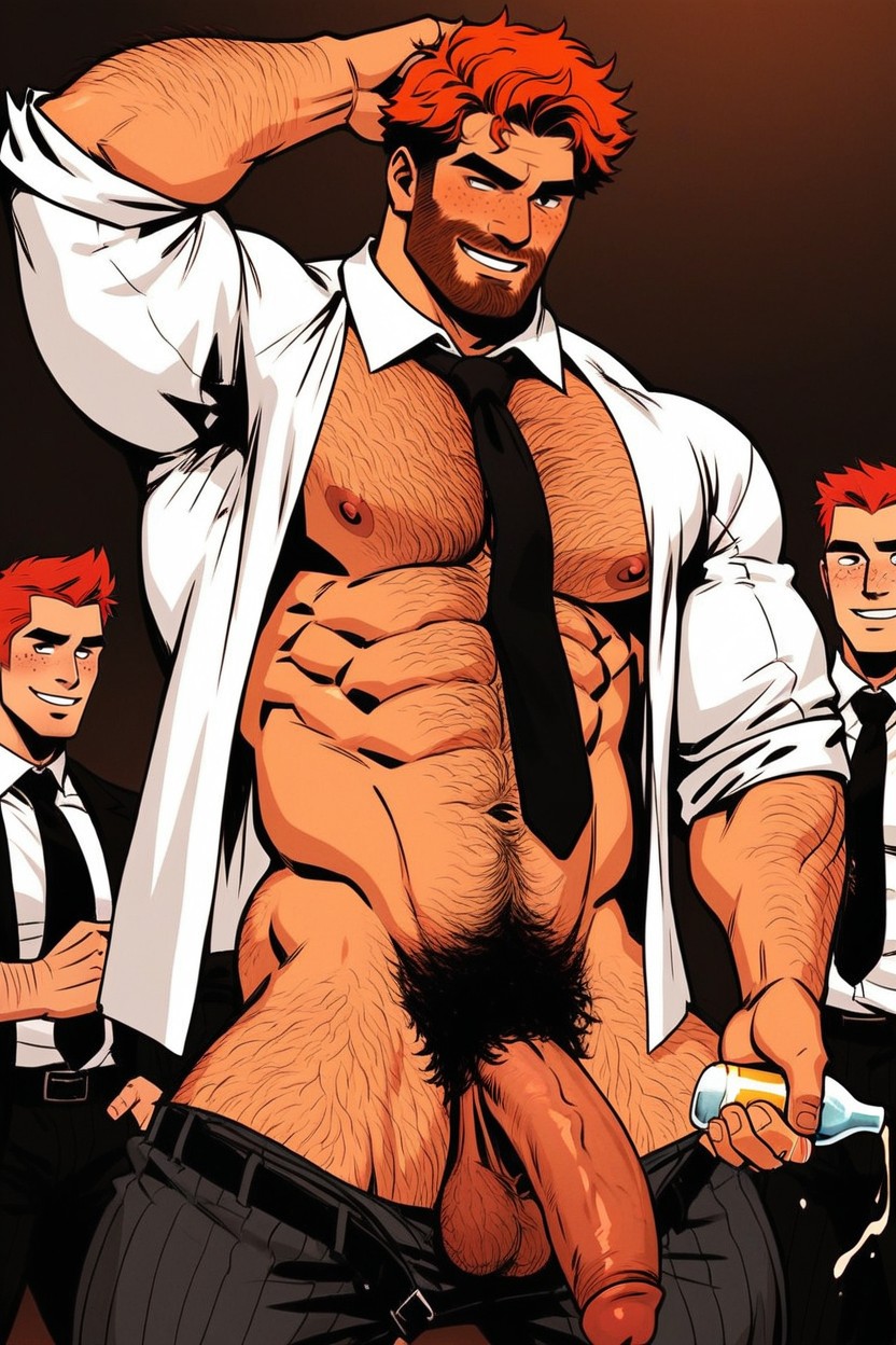 Open Clothes, Flaccid Cock, Hairy Shoulder AI Gay Porn