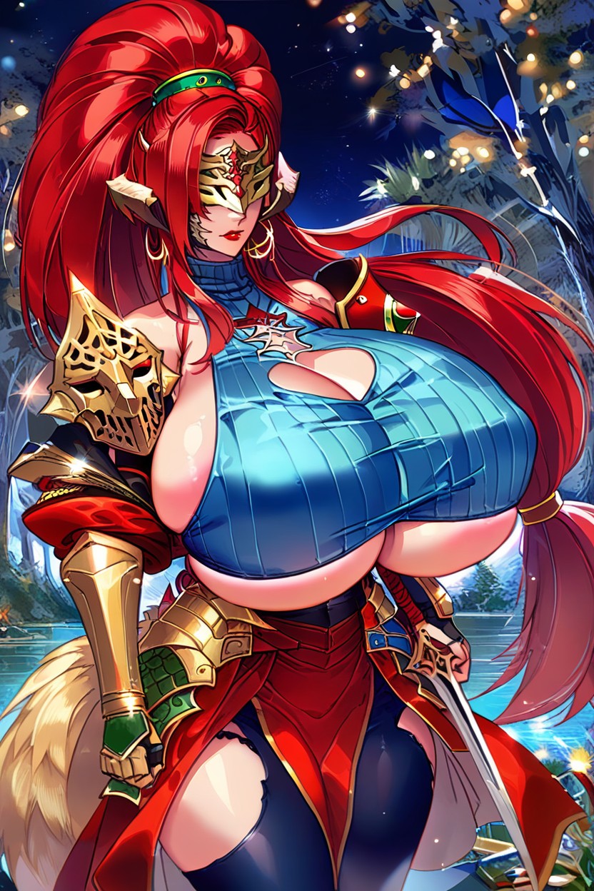 Red Lipstick, Wolf Ears And Tails, Off Shoulder Hentai AI Porn