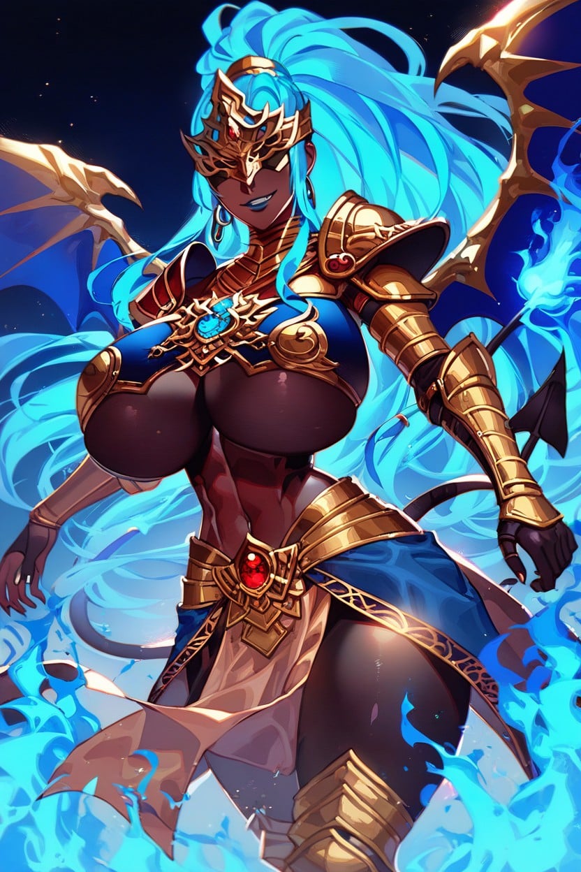 Neon Blue Hair, Urbosa Cosplay", Underboob AI Porn