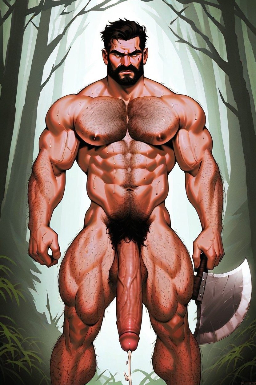 25+, Very Big Beefy Male, Forest AI Gay Porn