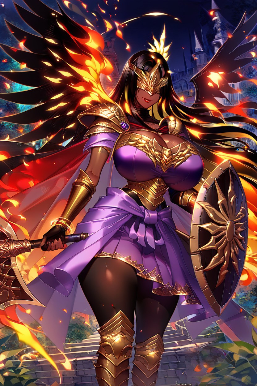 Hyper Breasts, "tawna Bandicoot", Gold Mask With Fiery Design Covering Eyes 에보니 AI 야짤