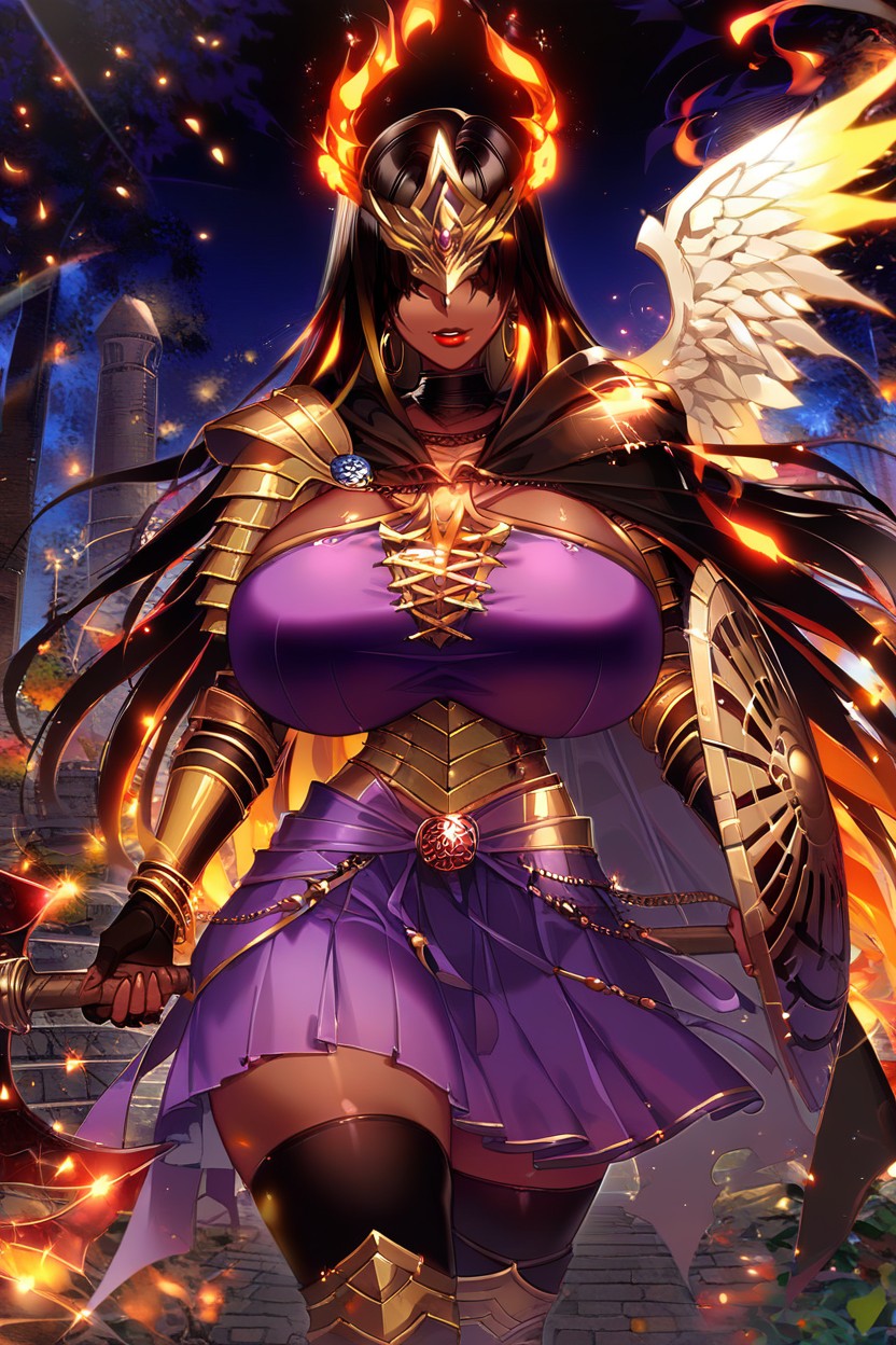 "the Fire Keeper From Dark Souls ", Gold Tiara With Purple Opal On Head, Holding Huge Axe In Right Hand Porno ebony IA