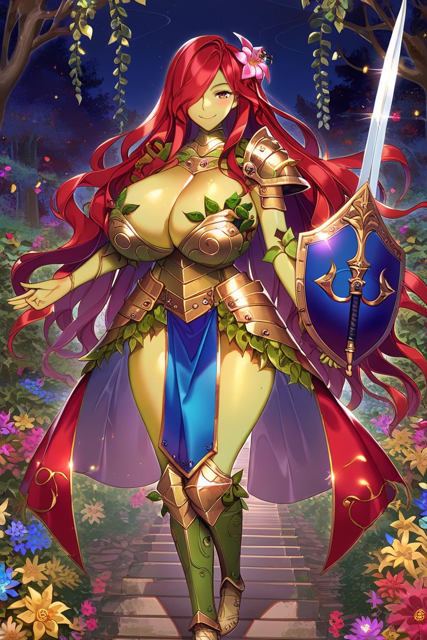 Forest Knight, Skin Made Of Vines, Flower Armor Latina AI Porn