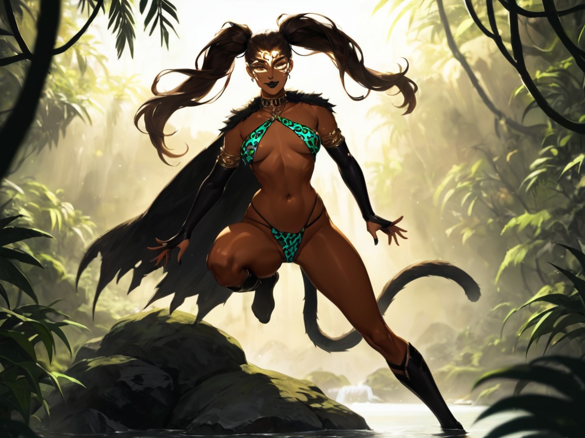 Leopard Print Dark Skin Brown, 18+, Tight Breasts 라틴 AI 야짤