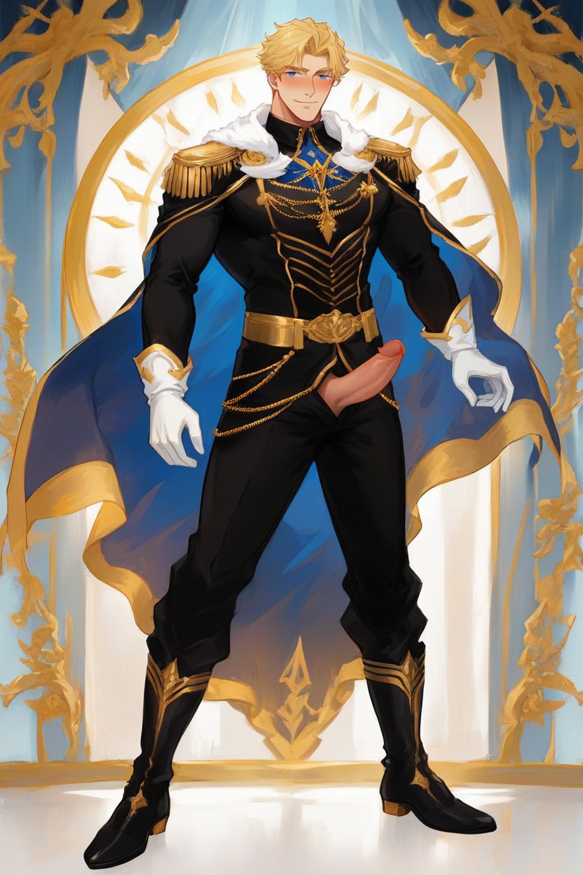 Medium, Fancy Dark Black Royal Pants, Standing Elegantly AI Gay Porn