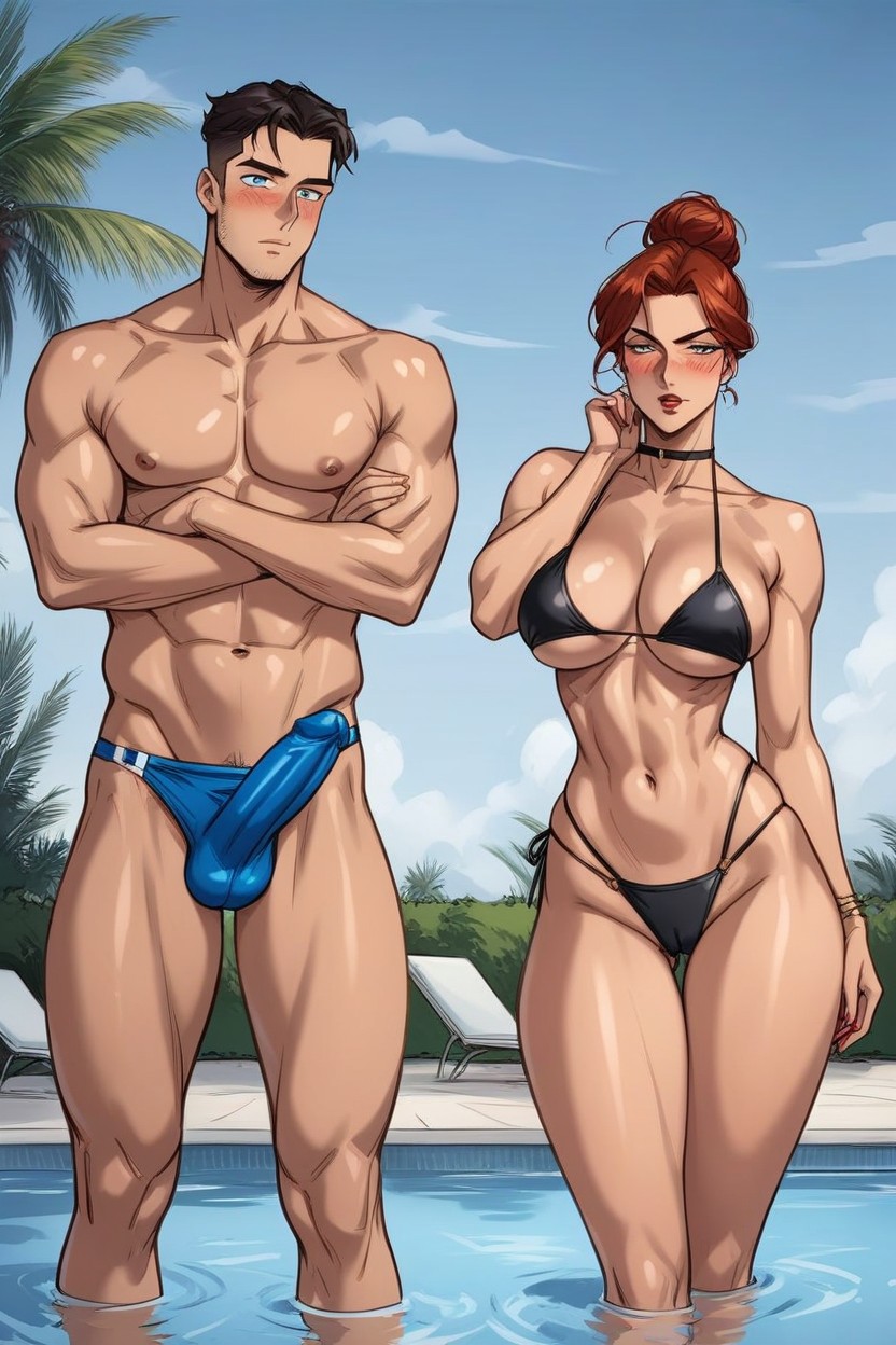Front View Of A Man Standing, Milf Standing Next To Him, 50+ AI Porn