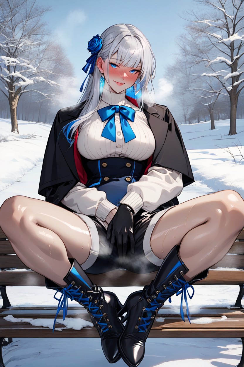 Neat Bangs, Snowy Park, Medium Breasts Hentai AI Porn
