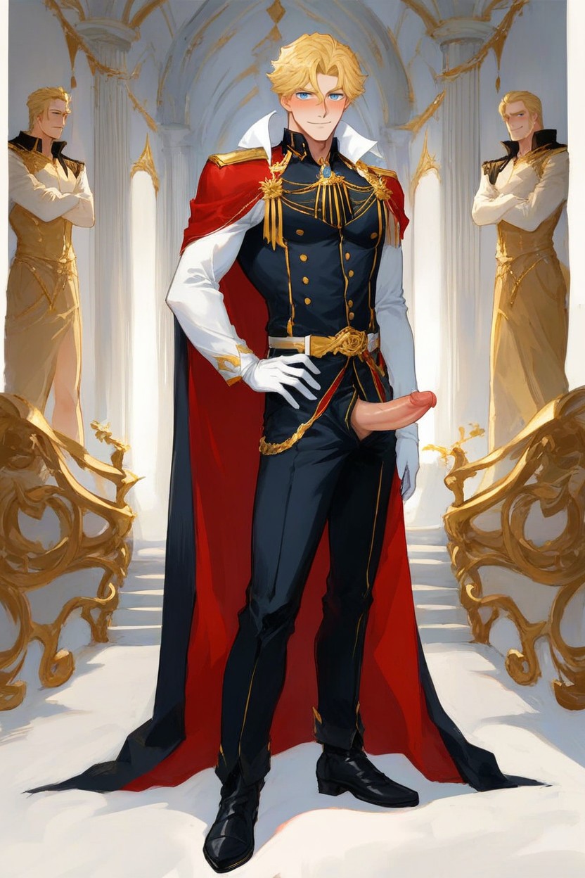 Open Fly, Fancy Dark Black Long Royal Boots, Full Body View AI Gay Porn
