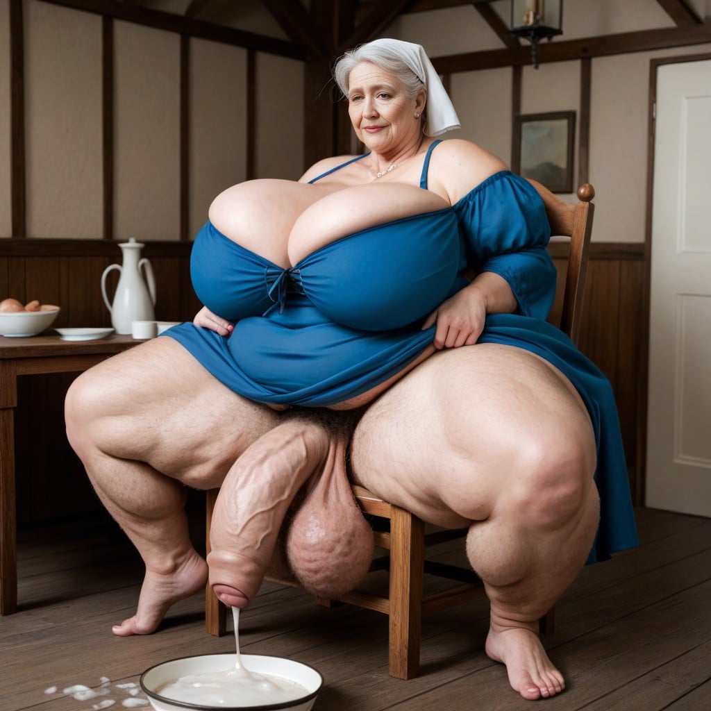 Lots Of Cum, Table, Giant Tall Futanari AI Porn