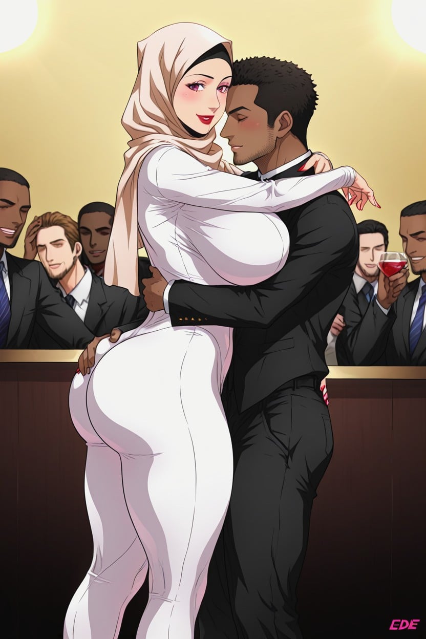 Extremely Large Ass, Maroon Colour High Heels Shoes, Mascular Bodybuilder Man Hentai AI Porn