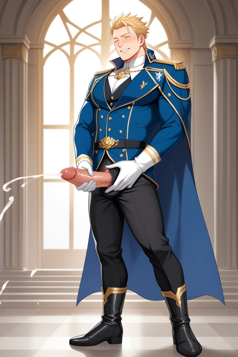 Side View, White Royal Gloves, Intense Blushing AI Gay Porn