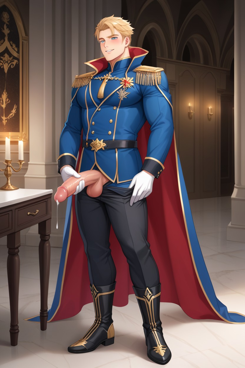 Medium Penis Size, Fancy Dark Black Royal Pants, Light Skin AI Gay Porn