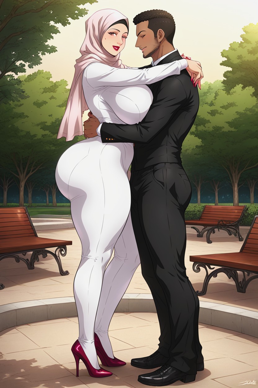 African Man Wearing Shirt Pant, Husband And Wife Hugging Eachother, Squeezing Ass Hentai AI Porn