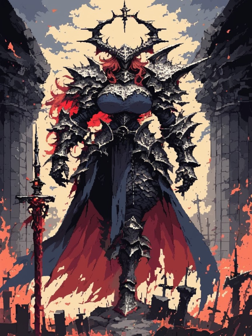 Warrhammer, A Towering Female Warrior Clad In Deep Crimson Plate Armor Trimmed With Burnished Gold, Edged In Gold AI Porn