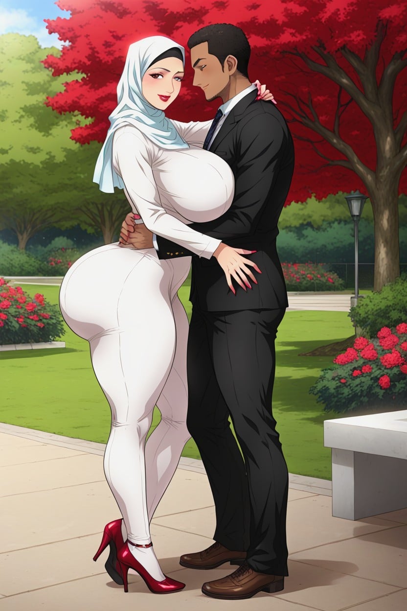 Big Round Boobs, Park, Red Lipstick Hentai AI Porn
