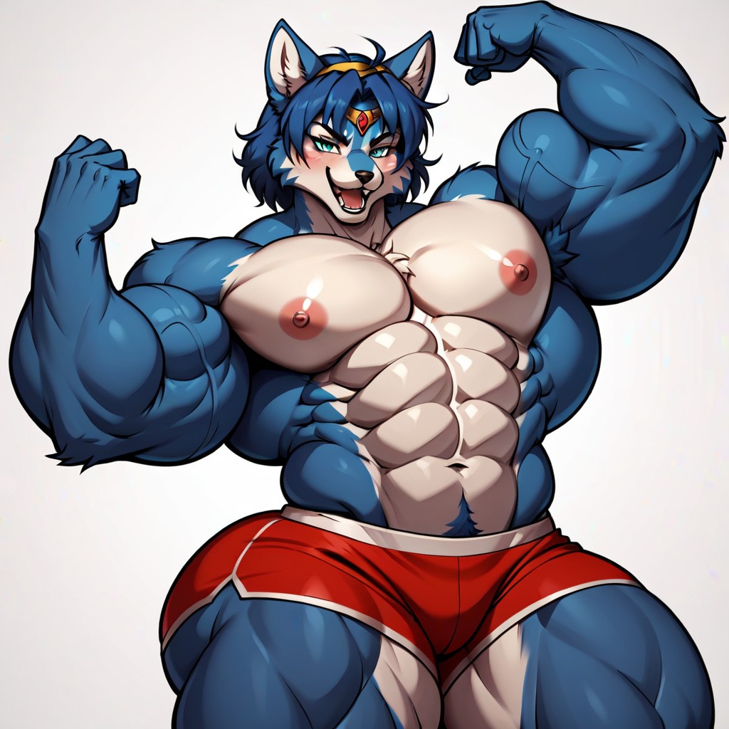 Small Breasts, Hyper Muscle, Blue Eyes Furry AI Porn