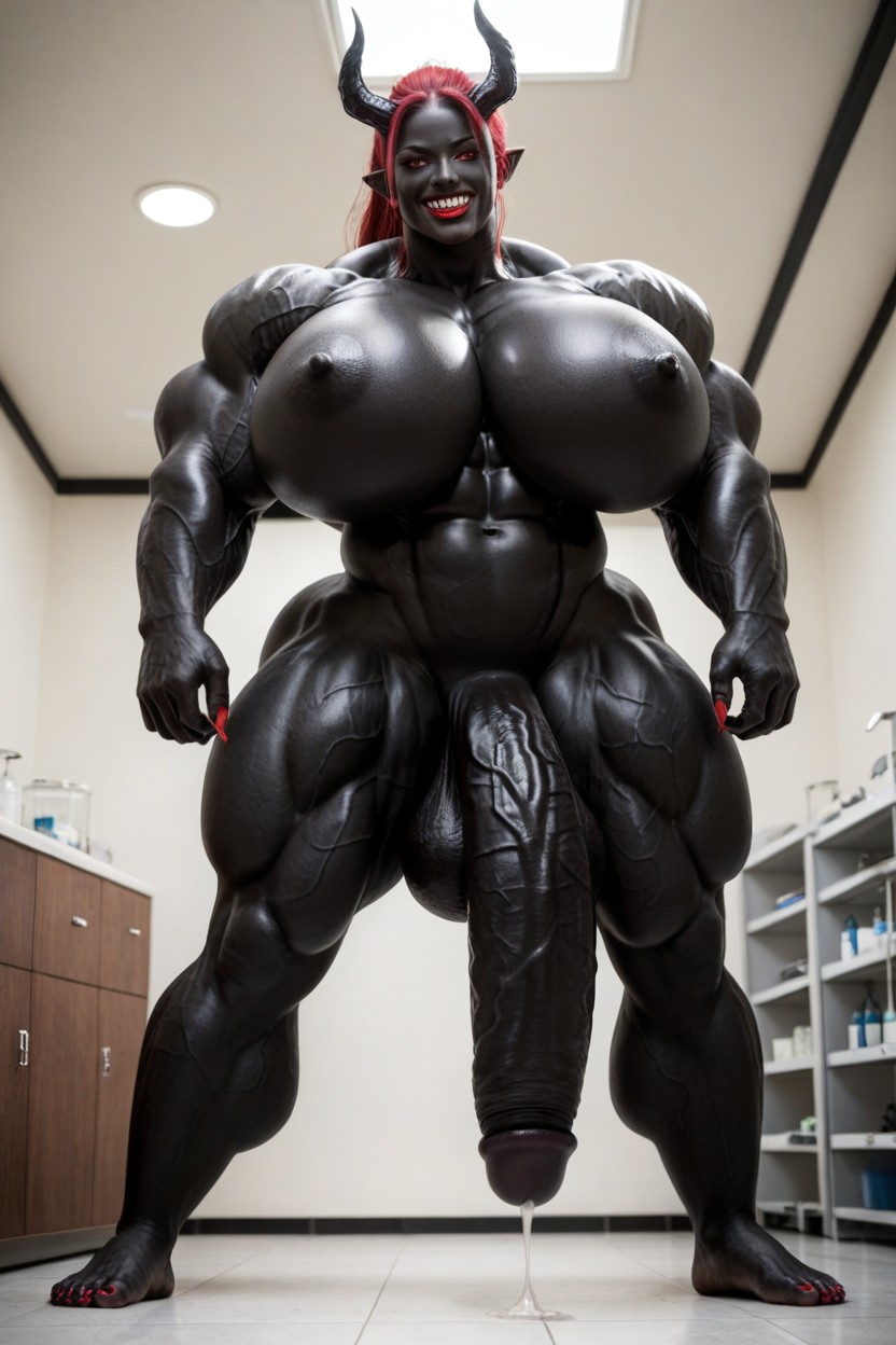 Futanari Penis Dripping Pre Cum, Cosplay, Devil Shemale AI Porn