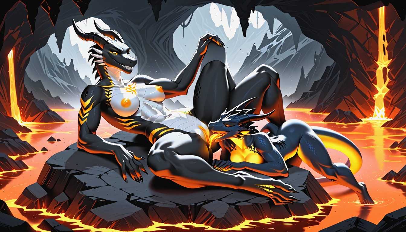 White Belly, Lying In The Lava, Licking Pussy First Dragon Furry AI Porn