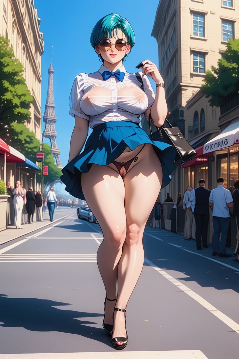 Eiffel Tower In Background, Highly Realistic, Dynamic Walking Pose Hentai AI Porn