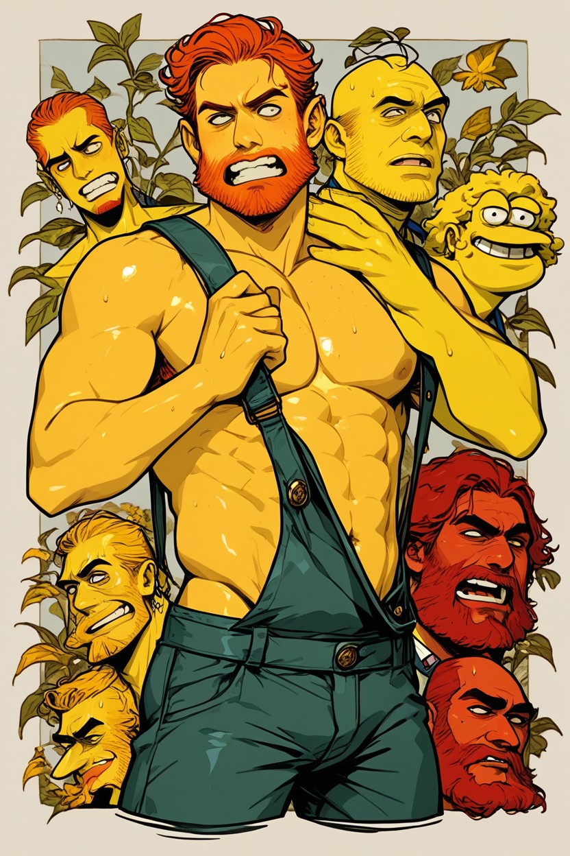 Red Pubic Hair, Ginger Beard, Yellow Skin Color AI Gay Porn