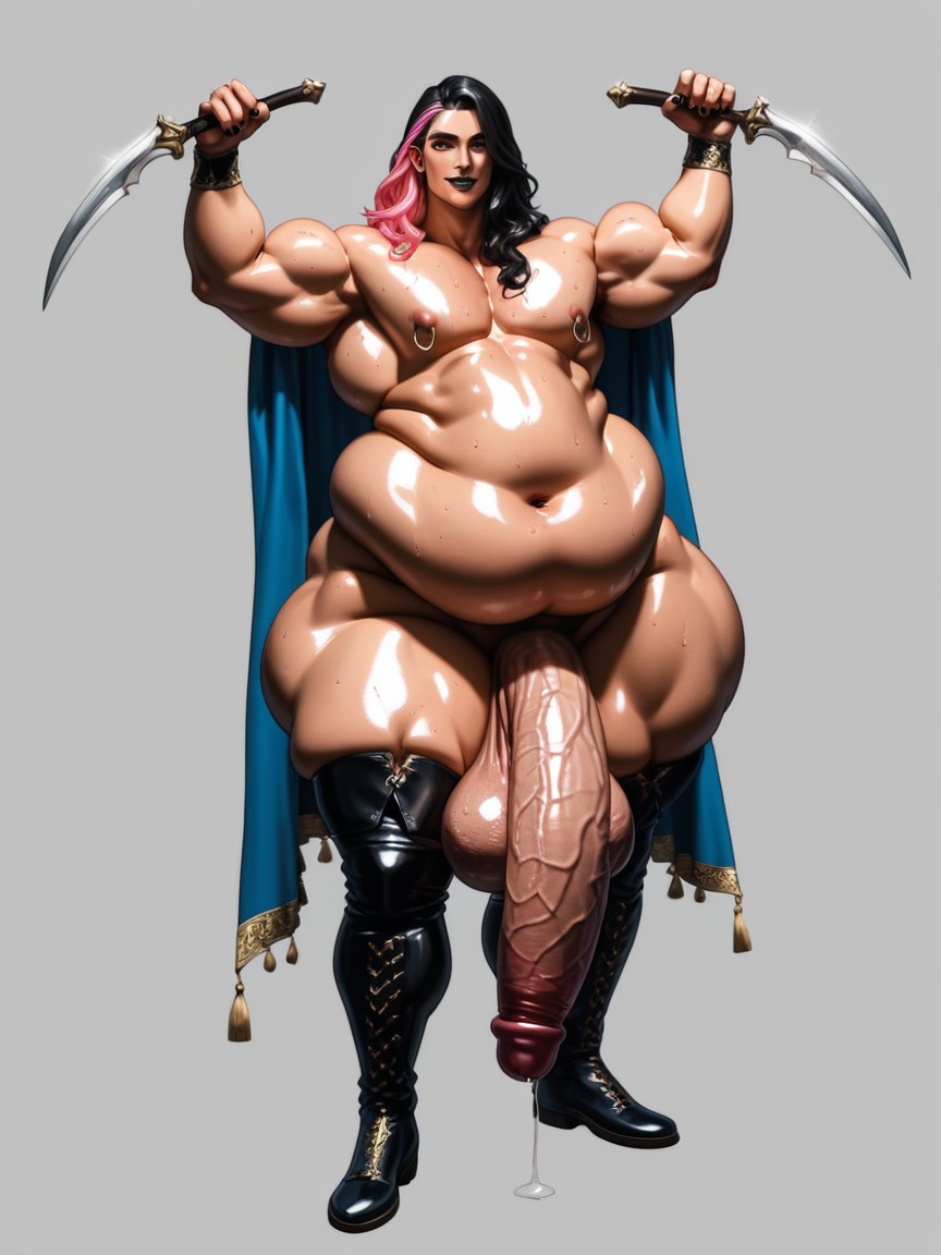 Hyper Gigantic Massively Lengthy Extremely Long Cock, Oiled Skin, Long Hair AI Gay Porn
