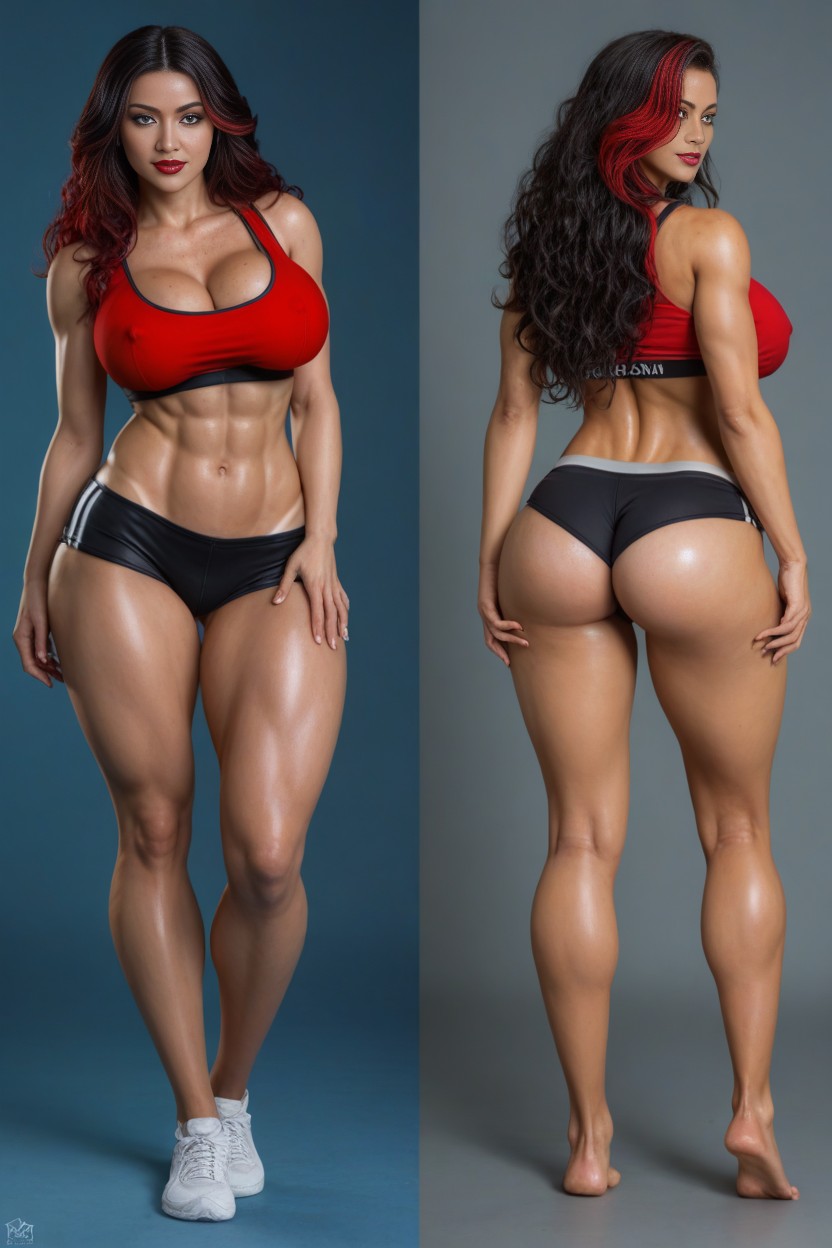 Hair Red Highlights, Rounded Breast, Perfect Anatomic Body AI Porn